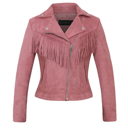 Factory direct selling women\'s jacket autumn and winter European and American women\'s Lapel tassel suede coat leather jacket women\'s short