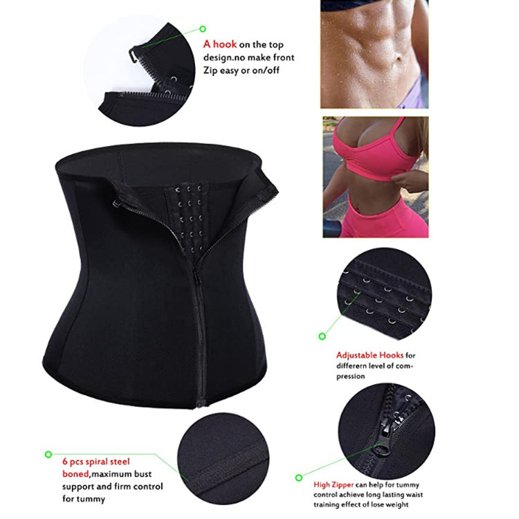 Amazon hot-selling zipper three-breasted belt neoprene corset body burst SWEAT fitness postpartum body girdle - Homreo