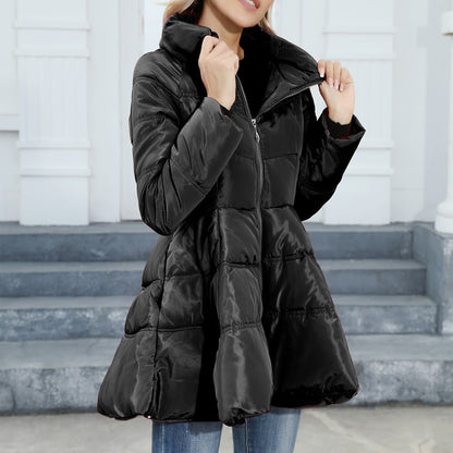 Newest Big Skirt Design Coat Winter Warm Slim-fitting Stand-collar Mid-length Thickened Waist Cotton Jacket Women Clothing
