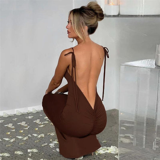 European And American Style Sexy Backless Lace Up Slim-fit Sheath Dress - Homreo