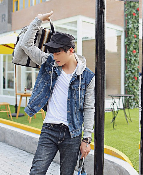 Men's Denim Jacket with Detachable Hood Sportswear Outdoors Casual Coat - Homreo