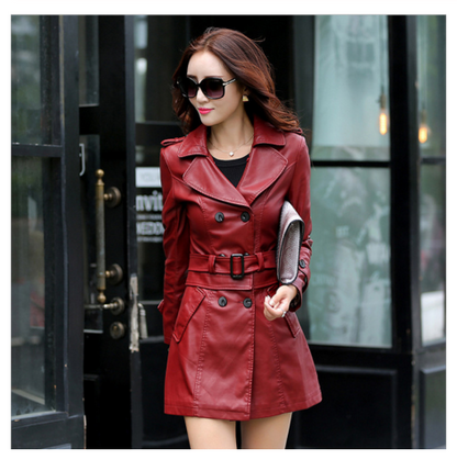Slim-fit PU leather trench coatrench