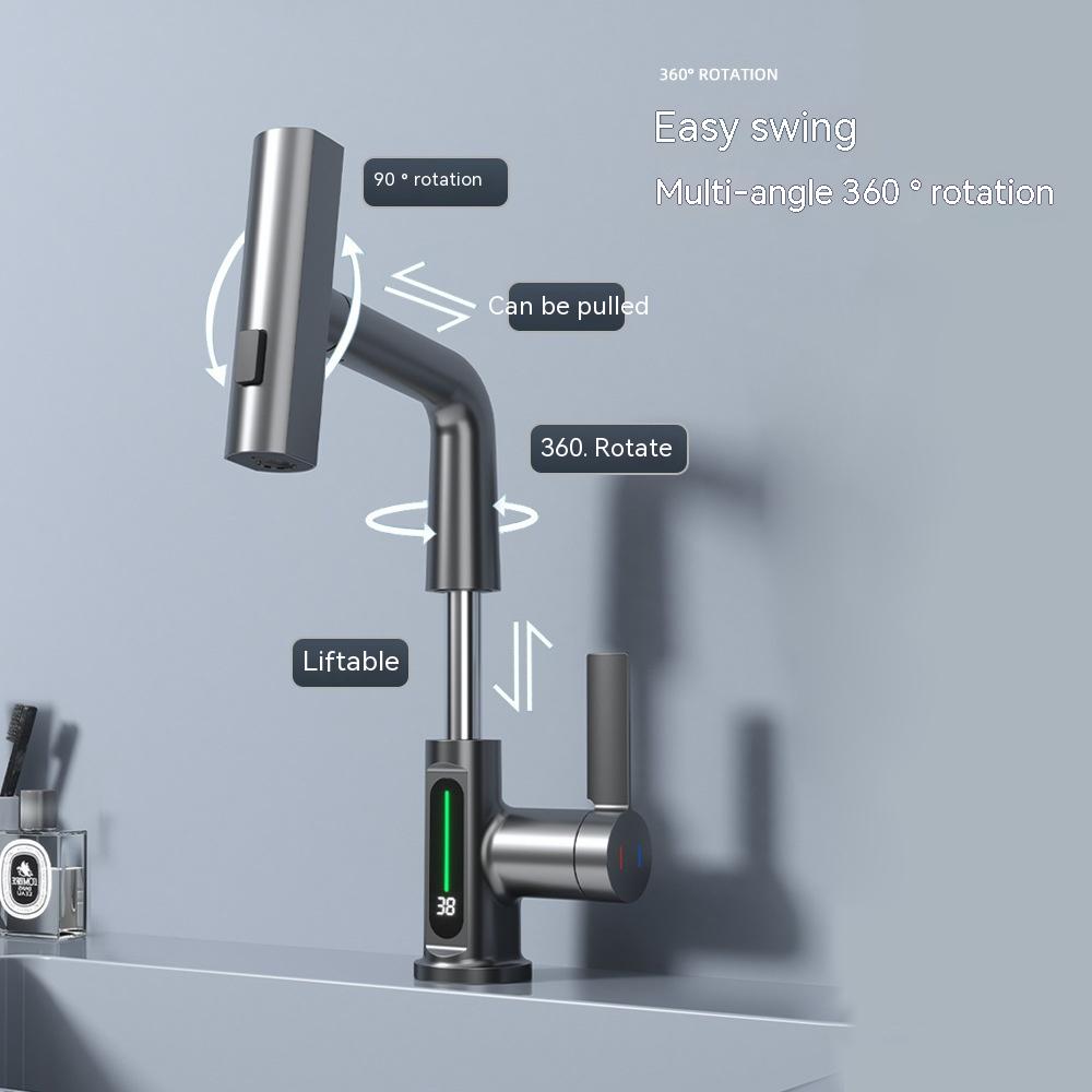 Intelligent Digital Display Faucet Pull-out Basin Faucet Temperature Digital Display Rotation - Homreo