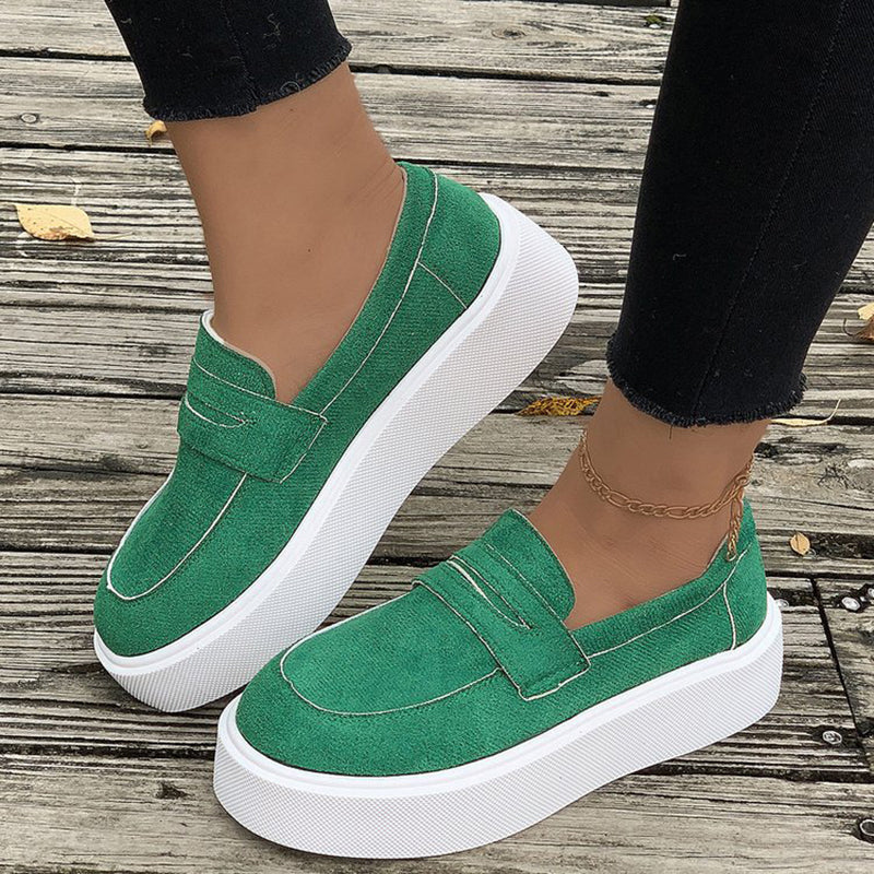 New Loafers Platform Round Toe Slip-on Shoes For Women Outdoor Casual Walking Shoes