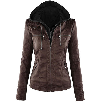 Europe Hot Removable Solid Leather Jacket Lapel Ms.