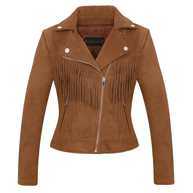 Factory direct selling women\'s jacket autumn and winter European and American women\'s Lapel tassel suede coat leather jacket women\'s short
