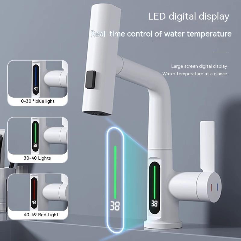 Intelligent Digital Display Faucet Pull-out Basin Faucet Temperature Digital Display Rotation - Homreo