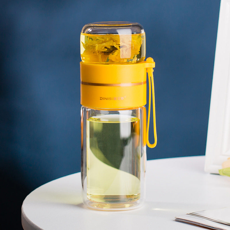 Glass Water Bottle With Tea Infuser Filter Tea Separation Double Wall Glass Bottle Leakproof Water Bottle - Homreo