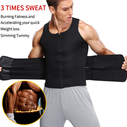 Fitness Men Shapewear Sauna Vest Waist Trainer Double Belt Sweat Shirt Corset Top Body Shaper - Homreo