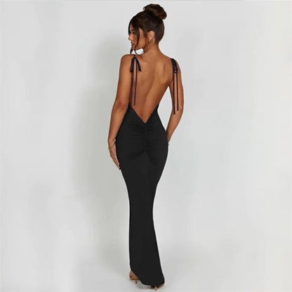 European And American Style Sexy Backless Lace Up Slim-fit Sheath Dress - Homreo