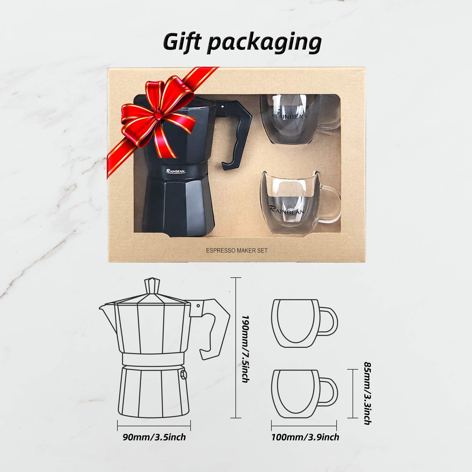 Stovetop Espresso Maker Espresso Cup Moka Pot Classic Cafe Maker Percolator Coffee Maker Italian Espresso for Gas or Electric Aluminum Black Gift package with 2 cups Amazon Platform Banned - Homreo