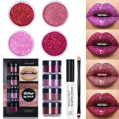 Glitter Lip Gloss Lipstick Shiny DIY Lip Gloss Diamond Waterproof Long Lasting Lipgloss Kit With Lip Primer Lip Tint Lips Makeup