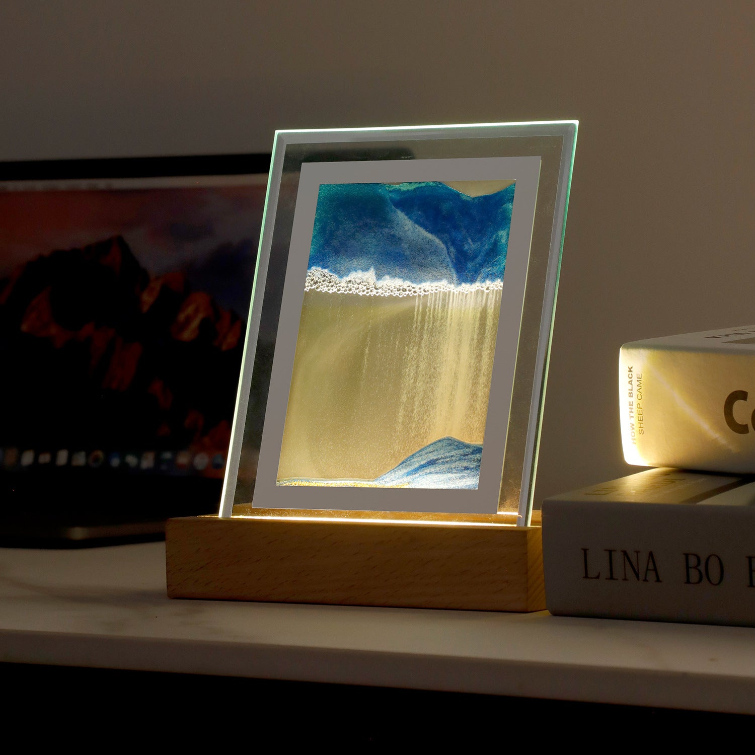 Sandscape Light Moving Hourglass USB LED Desk Table Night Lamp Flowing Sand Art Picture Bedroom Bedside Craft Gift Home Decor - Homreo