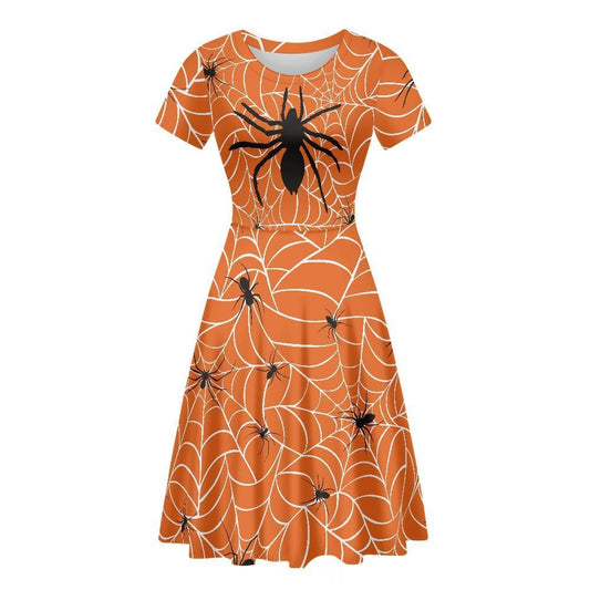 Dress Halloween Women's Spider Grimace Pumpkin Print - Homreo