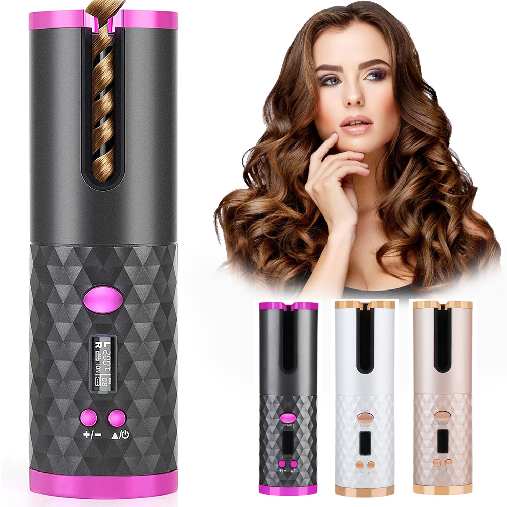 Rechargeable Automatic Hair Curler Women Portable Hair Curling Iron LCD Display Ceramic Curly Rotating Curling Wave Styer - Homreo