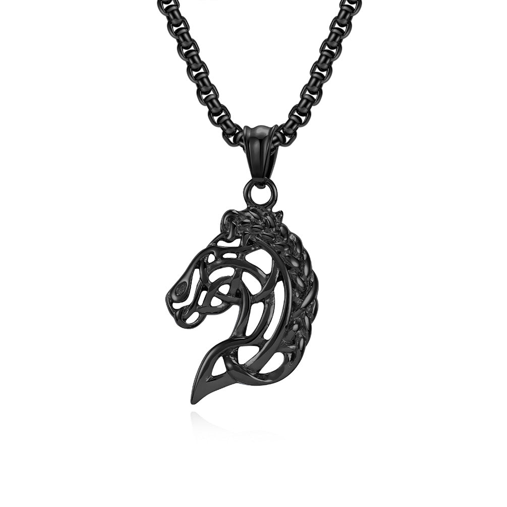 Retro Hollow Horse Head Titanium Steel Necklace