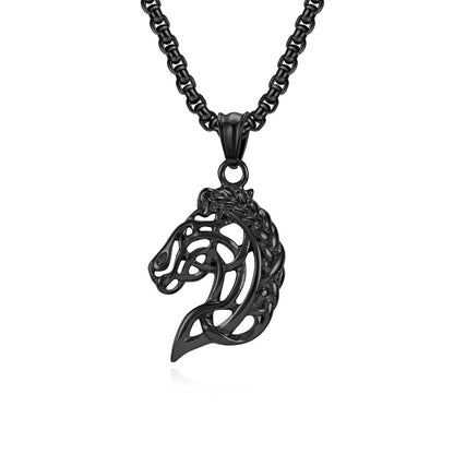Retro Hollow Horse Head Titanium Steel Necklace