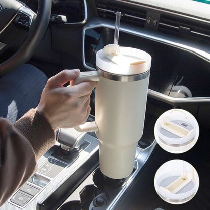 40oz Straw Coffee Insulation Cup With Handle Portable Car Stainless Steel Water Bottle LargeCapacity Travel BPA Free Thermal Mug - Homreo