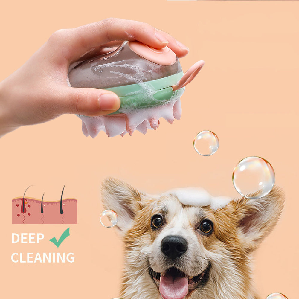 New 2 In 1 Pet Cat Dog Cleaning Bathing Massage Shampoo Soap Dispensing Grooming Brush Pets Supplies - Homreo