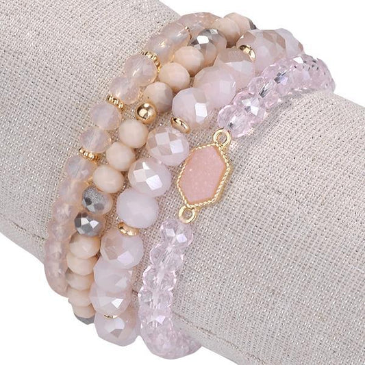 Color: PEACH ROSE - Arm Candy Natural Stone And Glass Crystal Bracelets - Homreo