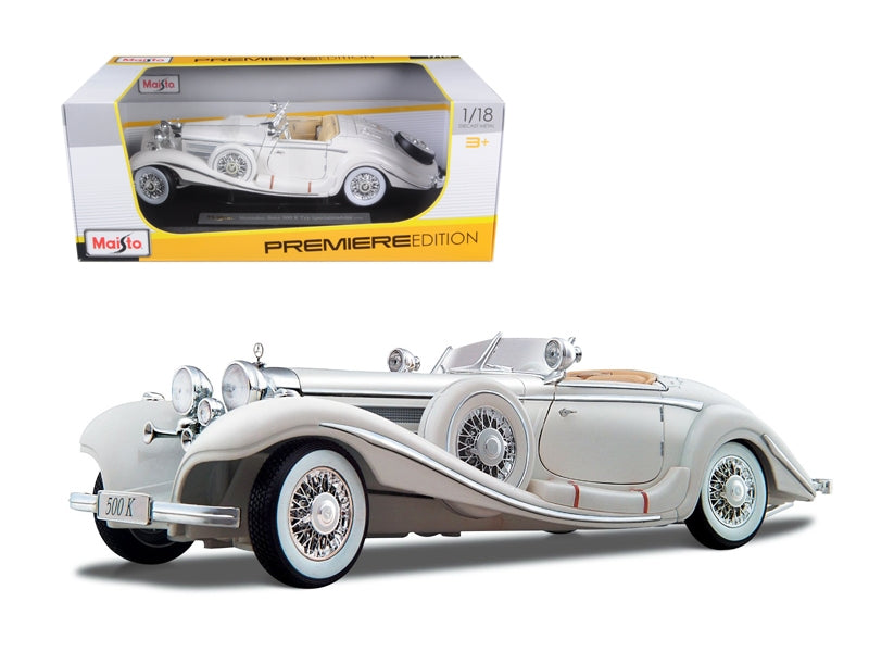 1936 Mercedes Benz 500 K Special Roadster White 1/18 Diecast Model Car by Maisto - Homreo