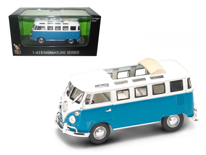 1962 Volkswagen Microbus Van Bus Blue With Open Roof 1/43 Diecast Car by Road Signature - Homreo