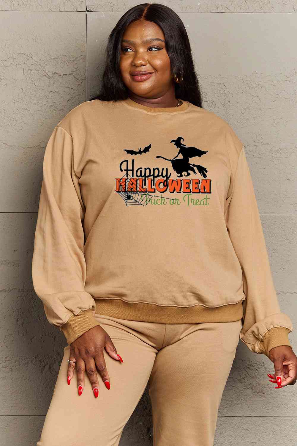 Full Size HAPPY HALLOWEEN TRICK OR TREAT Graphic Sweatshirt