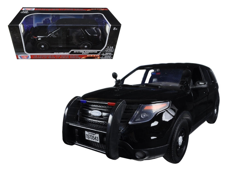2015 Ford Police Interceptor Utility Special Service Plain Black 1/18 Diecast Model Car by Motormax - Homreo