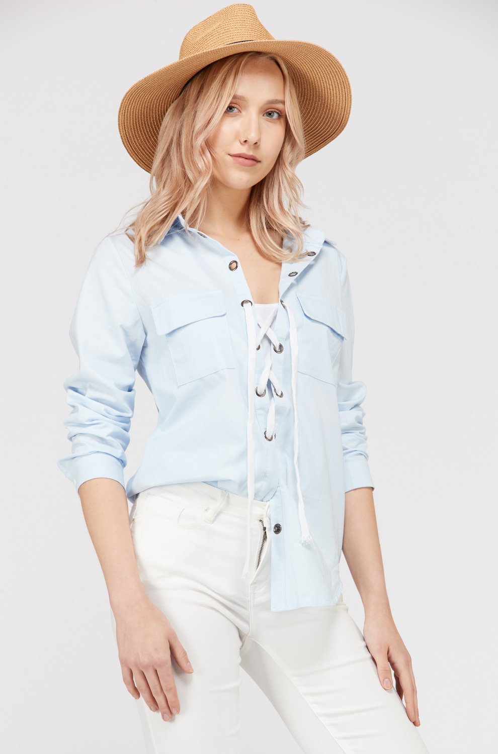 Women's Lace Up Blouse Top - Homreo